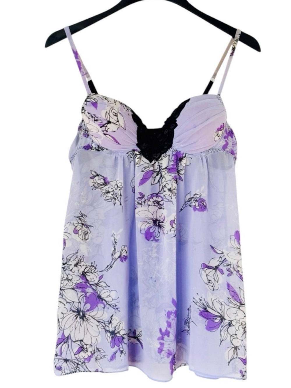 Apt 9 Babydoll Slip Dress Lingerie Chemise Purple Floral Mesh Padded Medium